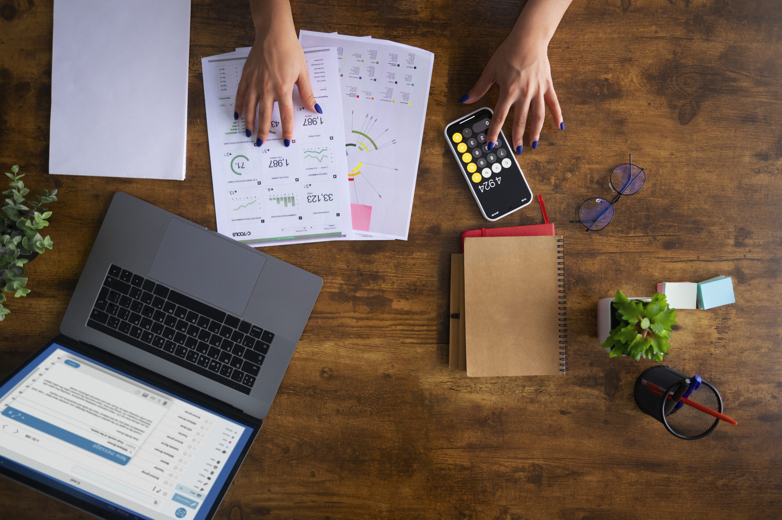 Professional accountant working on financial documents and business records